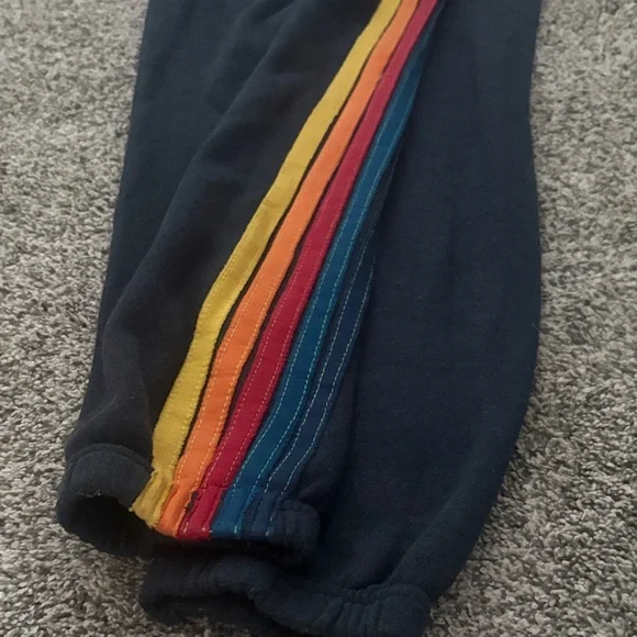 Aviator Nation Black Track Joggers with Rainbow Side Stripes - Picture 5 of 5